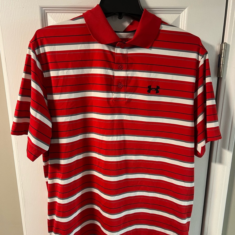 Under Armour Men's Polo Shirt in Red and White Stripes